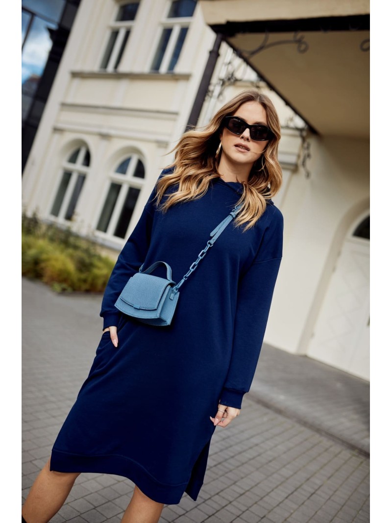 Rochie sport midi cu gluga, bleumarin FI725 - Magazin online - Boutique